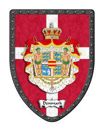Denmark Royal Coat of Arms on Danish flag display shield