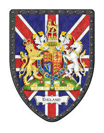 England Royal coat of arms shield on the union jack flag