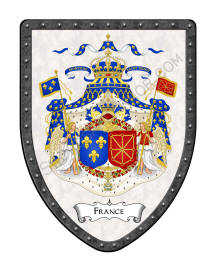 France Royal Coat of Arms on white shield with riveted rim