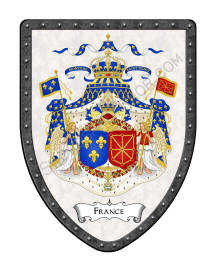 France Royal Coat of Arms on white shield with riveted rim