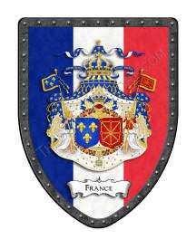 France Royal coat of arms on French flag metal shield