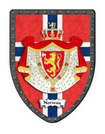 Norway royal coat of arms on Norwegian flag display shield