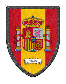 Spain country royal arms on Spanish flag shield