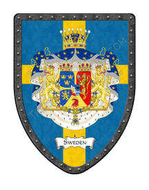 Sweden royal coat of arms on Swedish flag - wall hanging shield